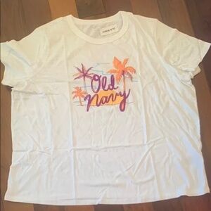 Old Navy White Tee with Orange and Purple Graphic